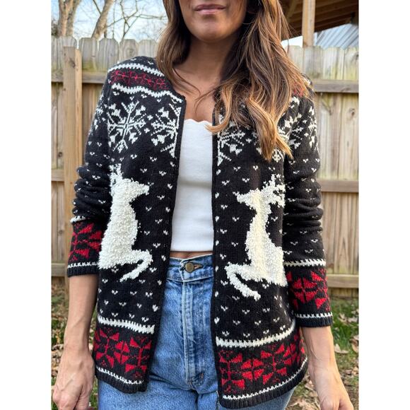 Vintage J.Jill Alpine Reindeer Cardigan Christmas Holiday Sweater - Picture 9 of 9